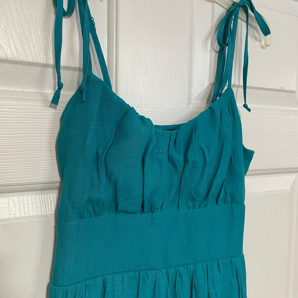 Lily Rose Aqua Midi Smocked Sundress Ruffle Hem Tiered Dress Small Strappy Flowy